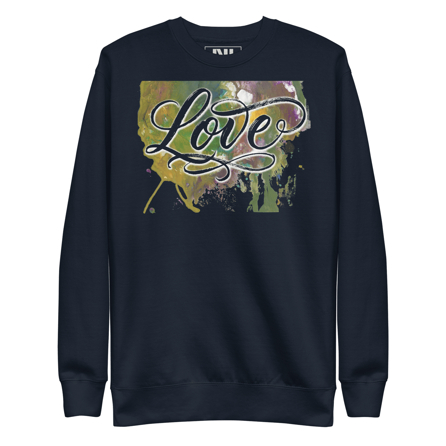 Love typography watercolour art sweatshirt wearable art graphic crewneck UK #Navy Blazer