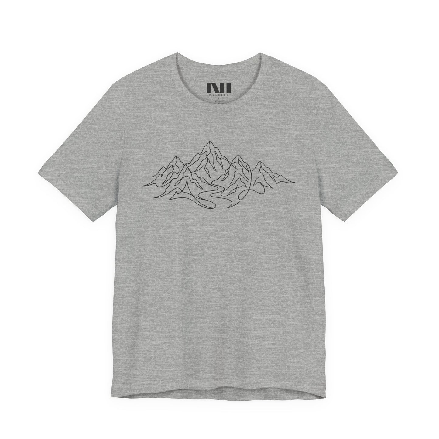 Grey heathered graphic t-shirt featuring a minimalist white continuous line art design of a mountain range, moebeer tees #Athletic Heather