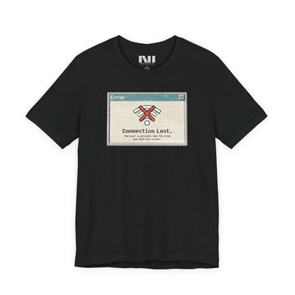 Moebeer premium black t-shirt with a retro 90s-style "Connection Lost" system error dialogue box graphic #Black