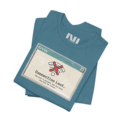 Moebeer Heather Deep Teal premium tee with a retro software interface graphic reading "Connection Lost" #Heather Deep Teal