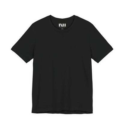 Tailored fit black 100% Airlume cotton t-shirt front view by MOEBEER, lightweight crew neck everyday tee