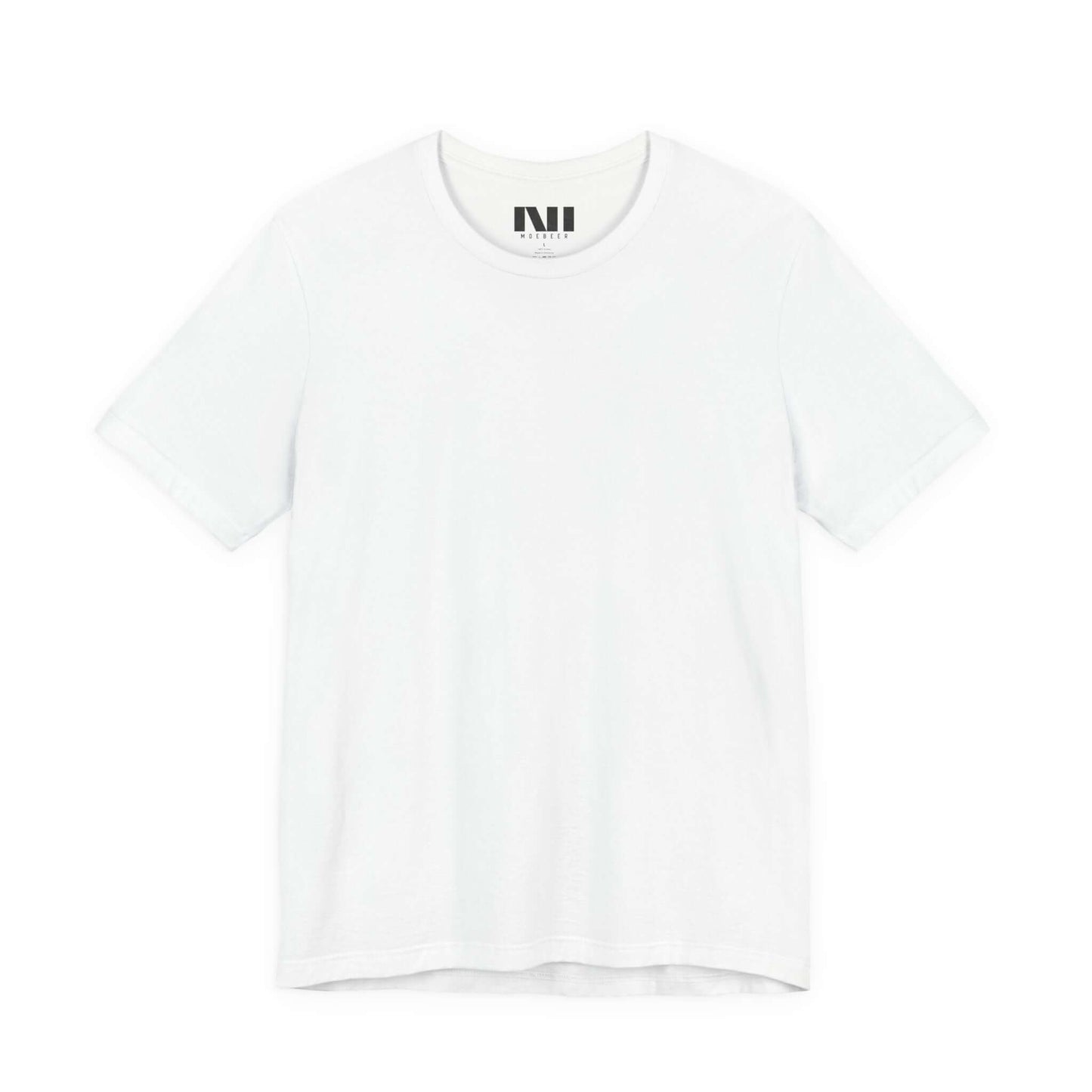 Tailored fit white 100% Airlume cotton t-shirt front view by MOEBEER, lightweight crew neck everyday tee