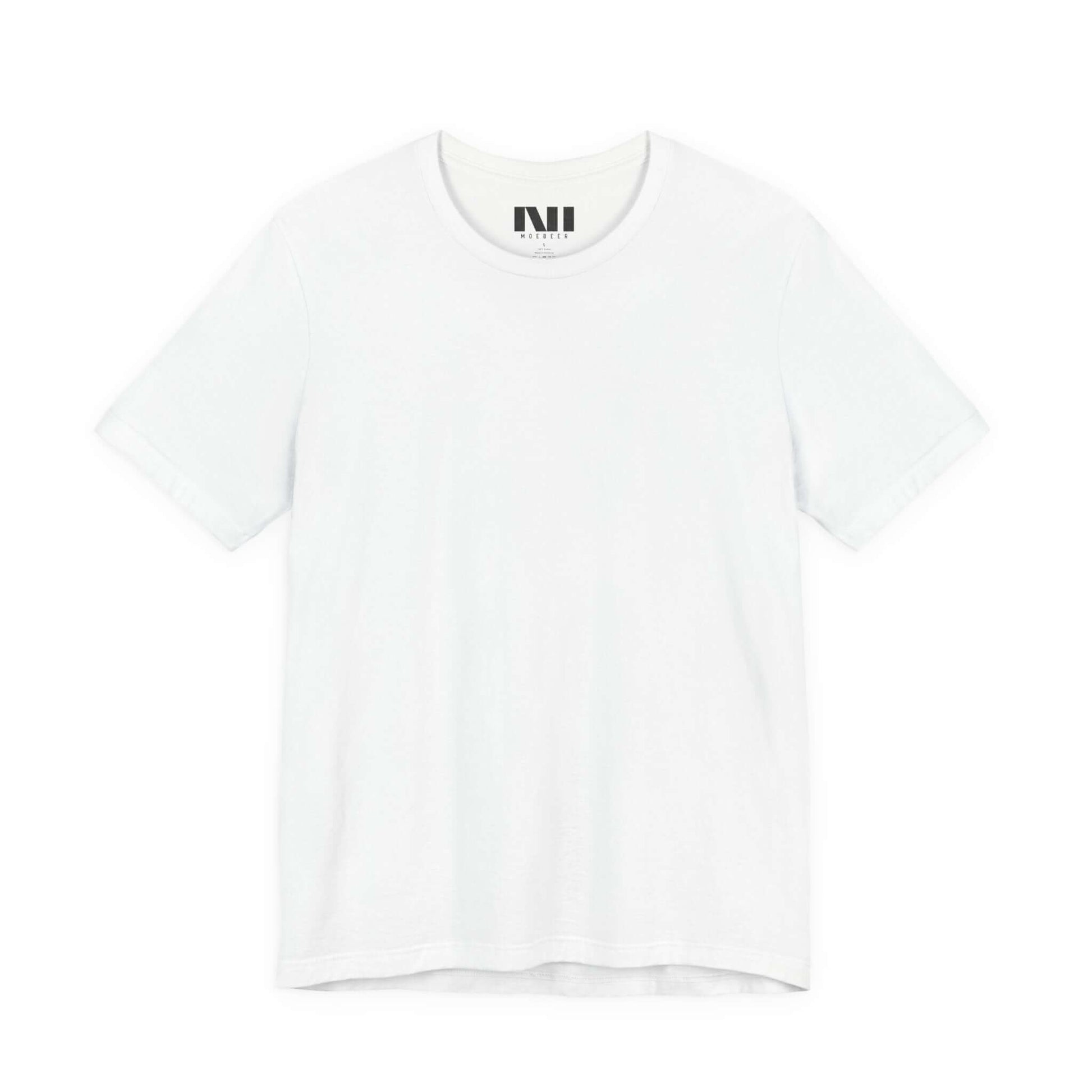 Tailored fit white 100% Airlume cotton t-shirt front view by MOEBEER, lightweight crew neck everyday tee