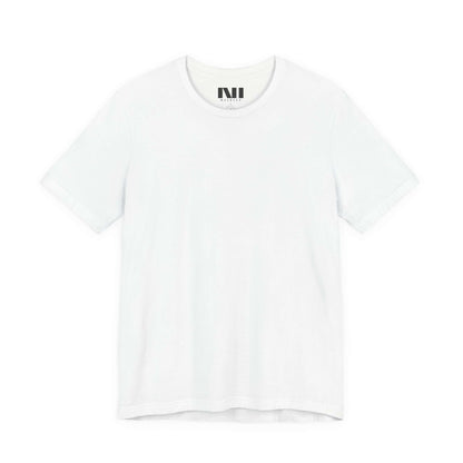 Tailored fit white 100% Airlume cotton t-shirt front view by MOEBEER, lightweight crew neck everyday tee