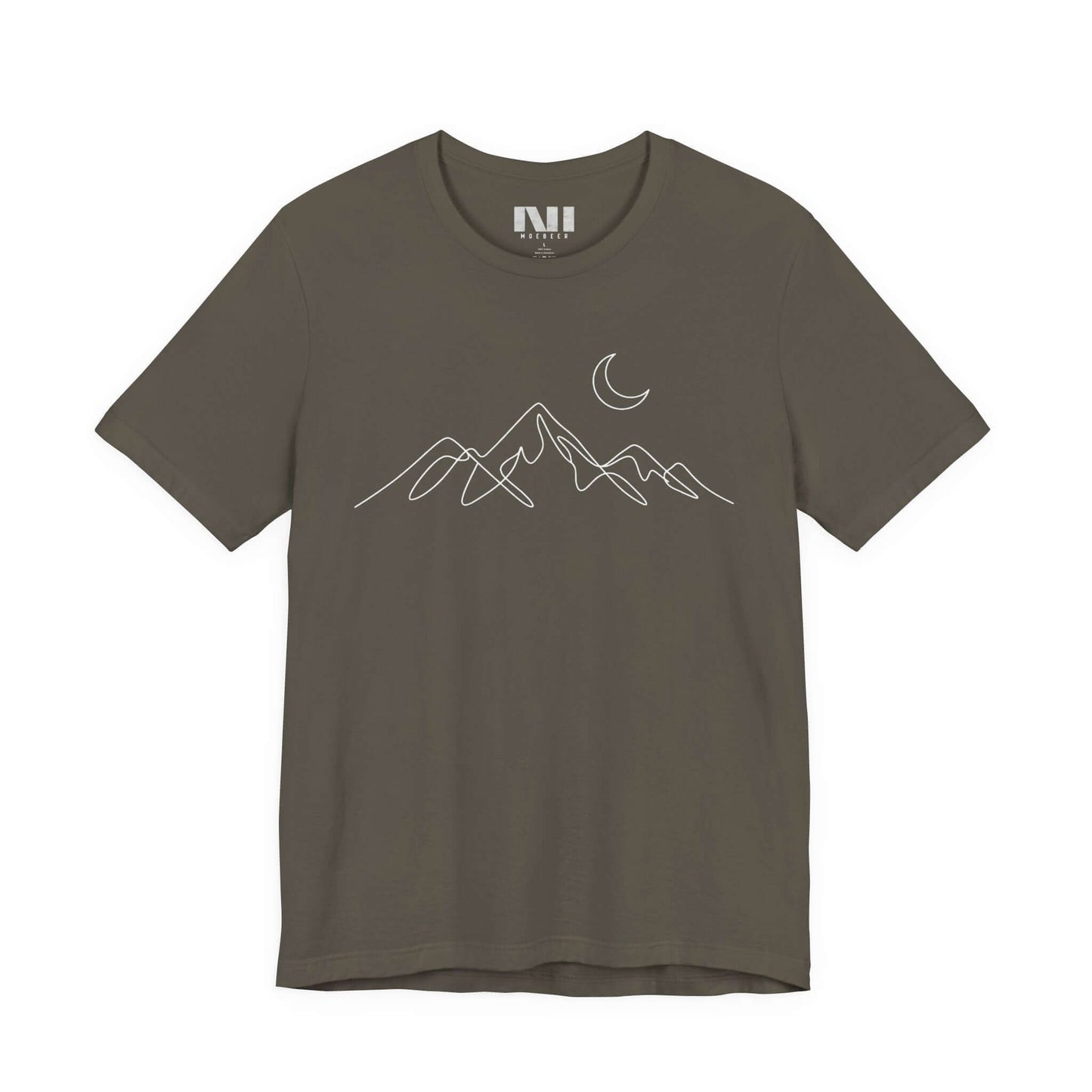 Army graphic t-shirt featuring a minimalist white continuous line art design of a mountain range. MOEBEER tees #Army