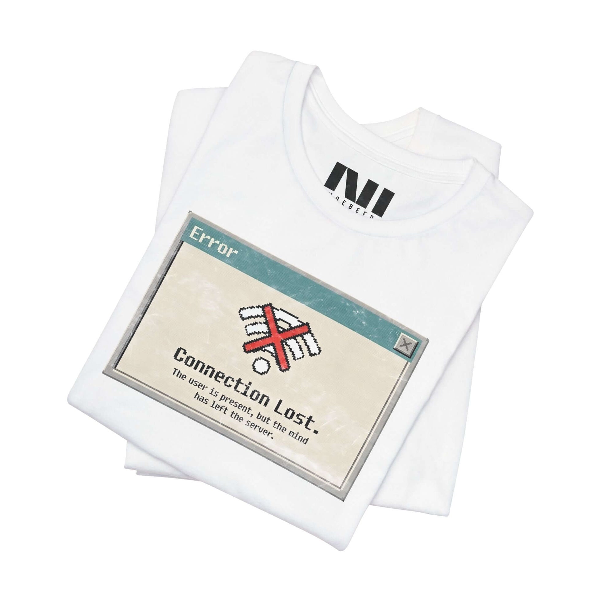 Moebeer soft white cotton tee featuring a vintage computer error "Connection Lost" tech-humor design #White