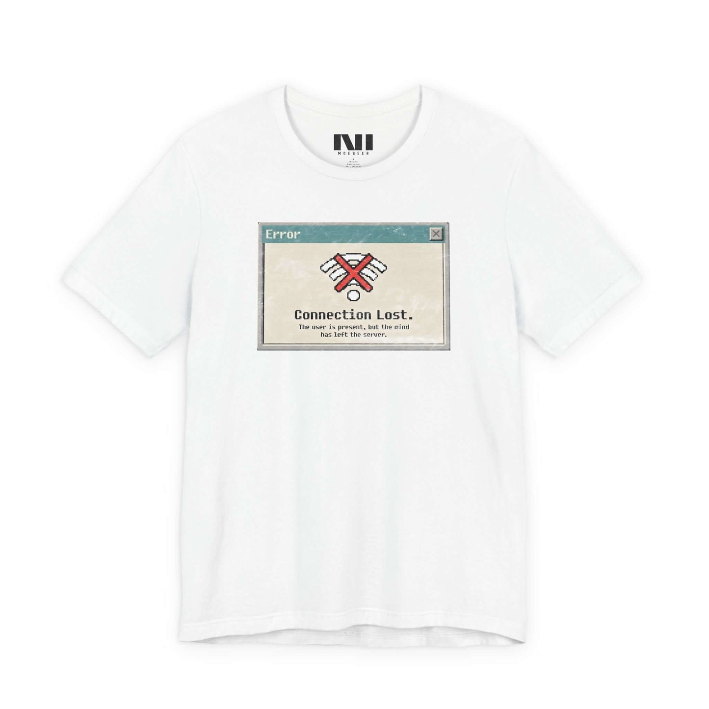 Moebeer soft white cotton tee featuring a vintage computer error "Connection Lost" tech-humor design #White