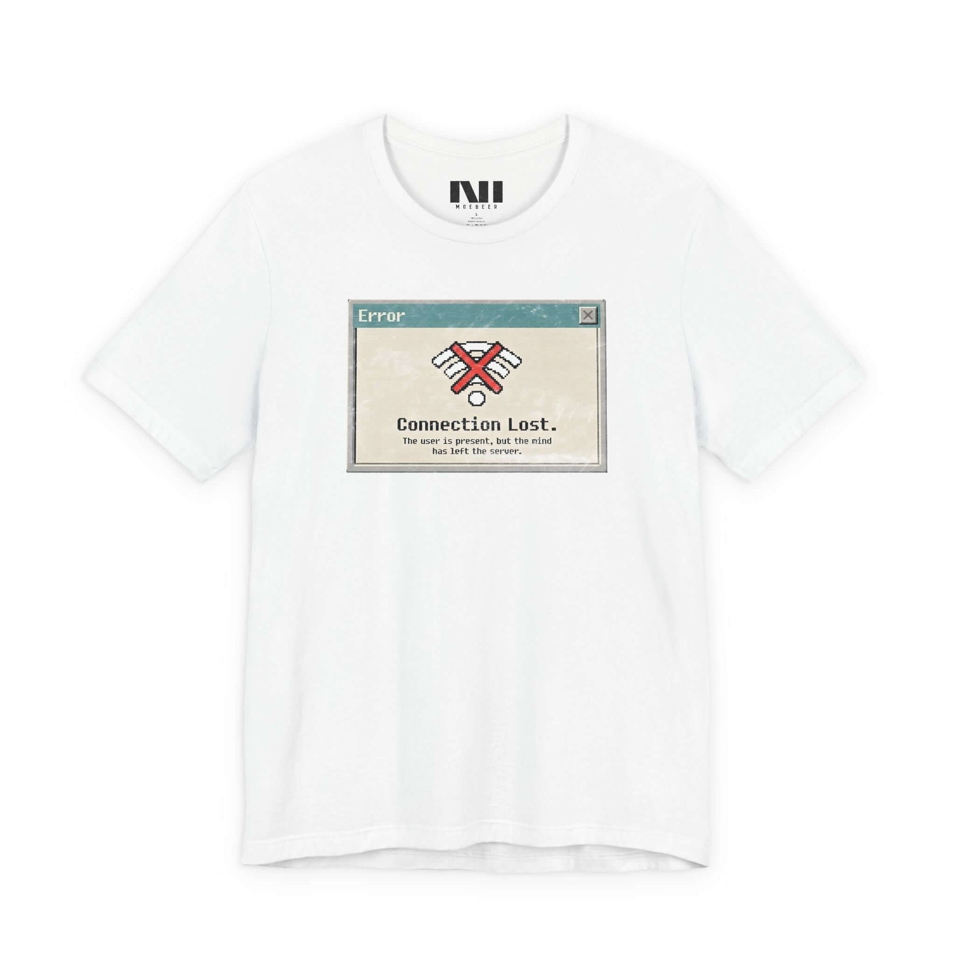 Moebeer soft white cotton tee featuring a vintage computer error "Connection Lost" tech-humor design #White