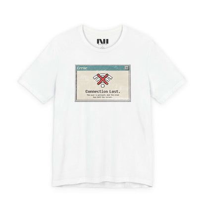 Moebeer soft white cotton tee featuring a vintage computer error "Connection Lost" tech-humor design #White