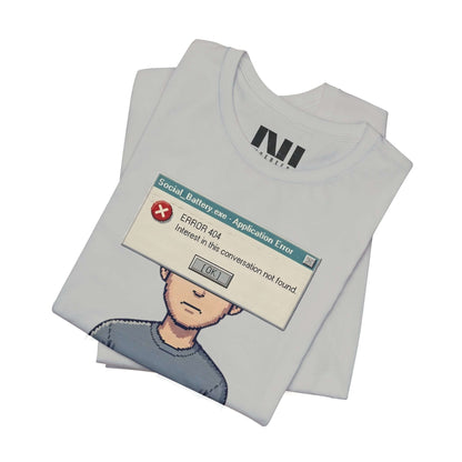 Moebeer Athletic Heather cotton shirt with a 90s-inspired system error graphic "Interest Not Found" #Athletic Heather
