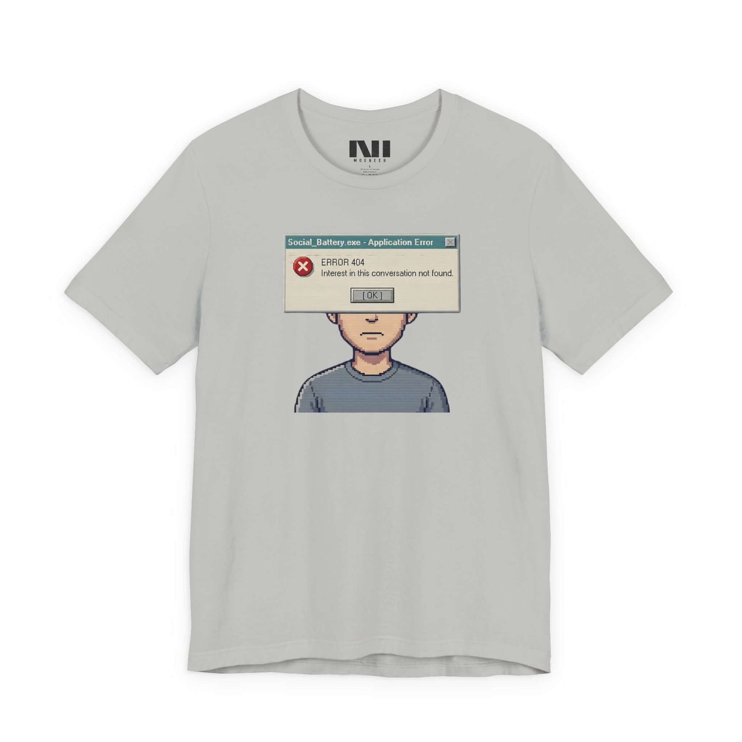Moebeer Athletic Heather cotton shirt with a 90s-inspired system error graphic "Interest Not Found" #Athletic Heather