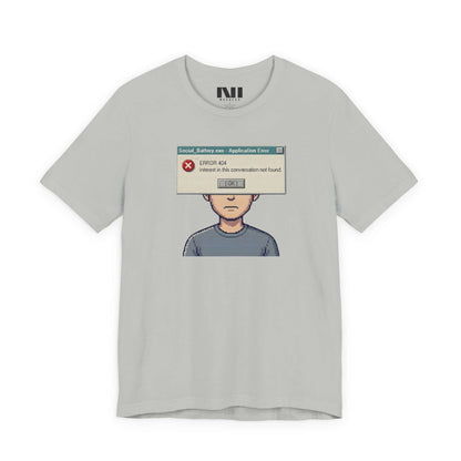 Moebeer Athletic Heather cotton shirt with a 90s-inspired system error graphic "Interest Not Found" #Athletic Heather