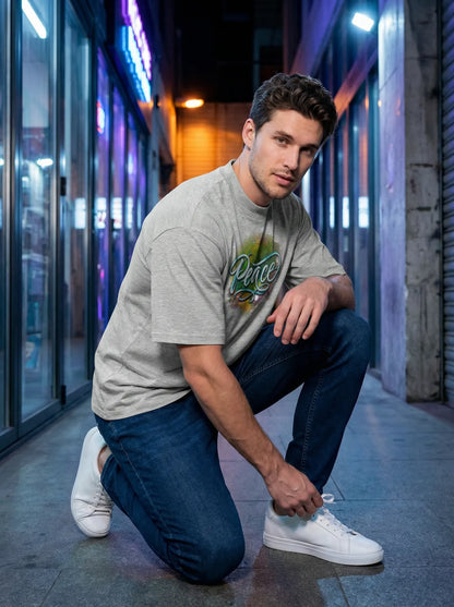 Peace T-shirt model shoot #Heather Grey