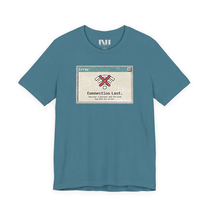 Moebeer Heather Deep Teal premium tee with a retro software interface graphic reading "Connection Lost" #Heather Deep Teal