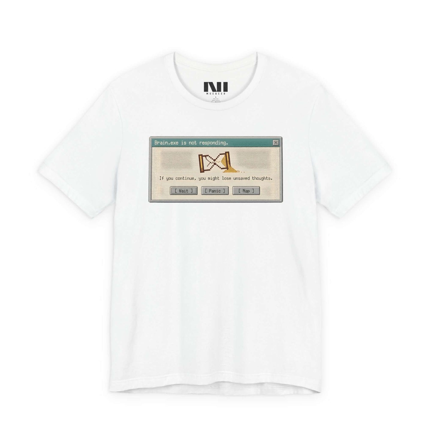 t-shirt featuring computer error message box with the text "Attention: Not Responding" centered on the garment #White