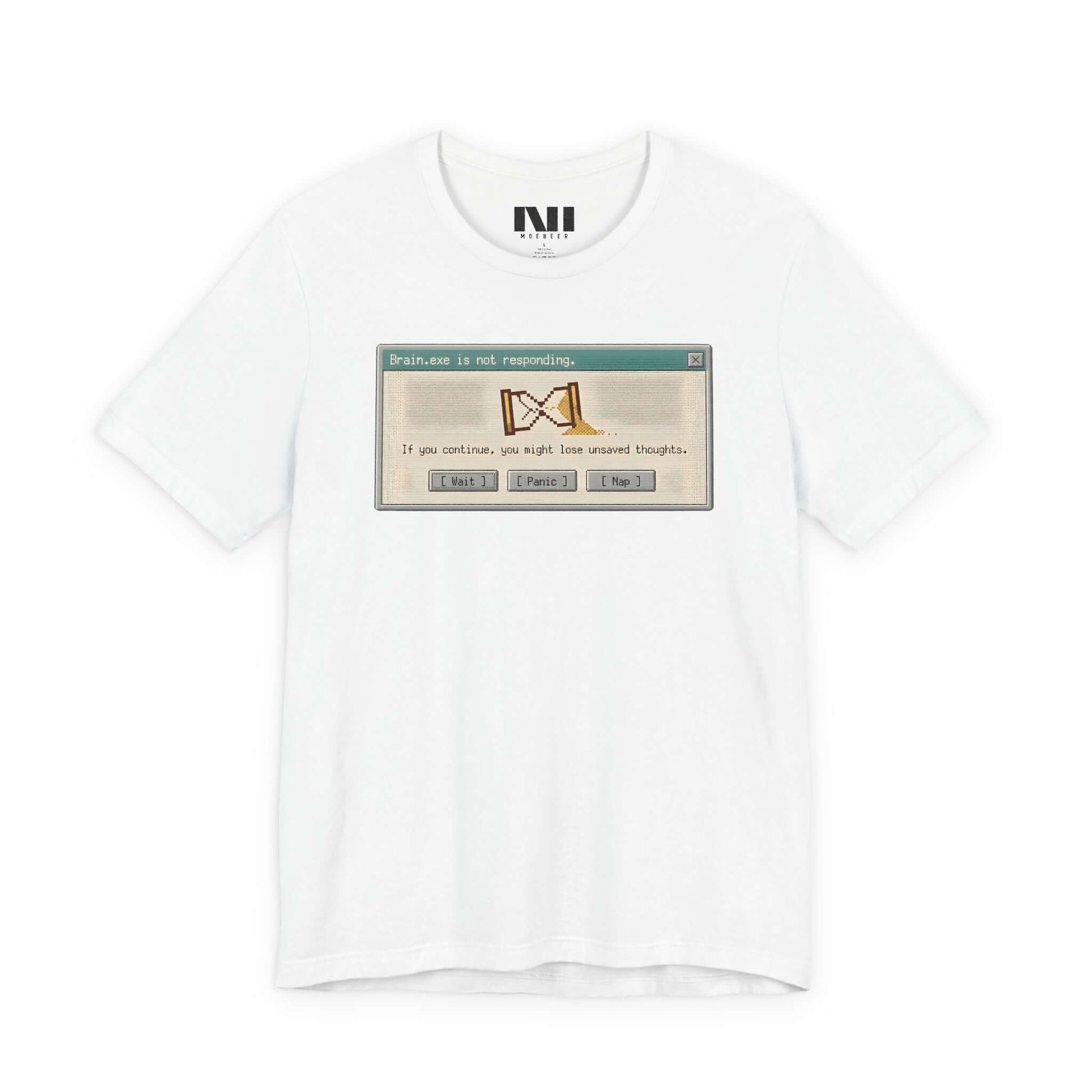 t-shirt featuring computer error message box with the text "Attention: Not Responding" centered on the garment #White