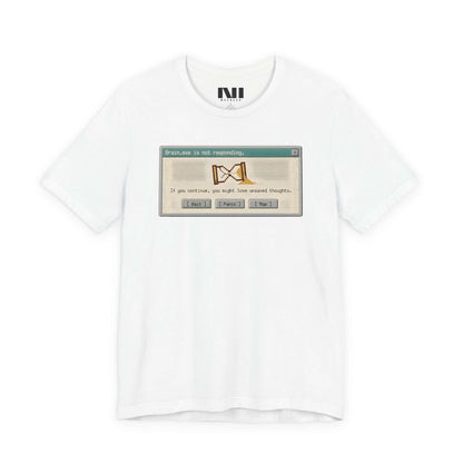t-shirt featuring computer error message box with the text "Attention: Not Responding" centered on the garment #White