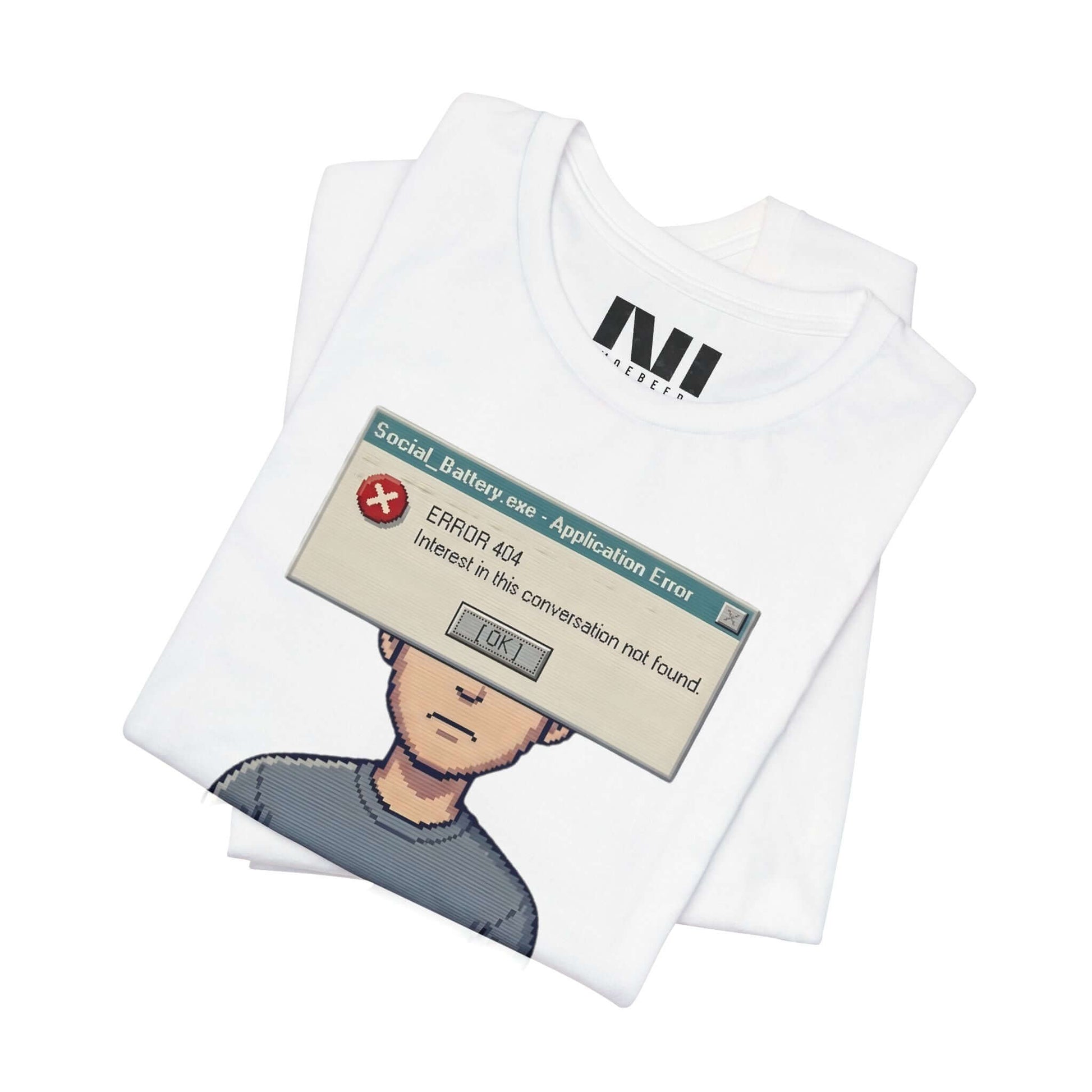 Moebeer crisp white soft cotton tee featuring a vintage-style tech error message "Interest Not Found" design #White