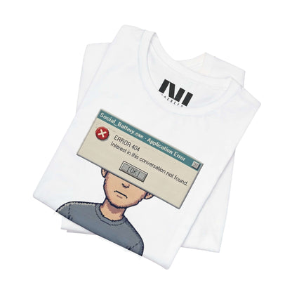 Moebeer crisp white soft cotton tee featuring a vintage-style tech error message "Interest Not Found" design #White
