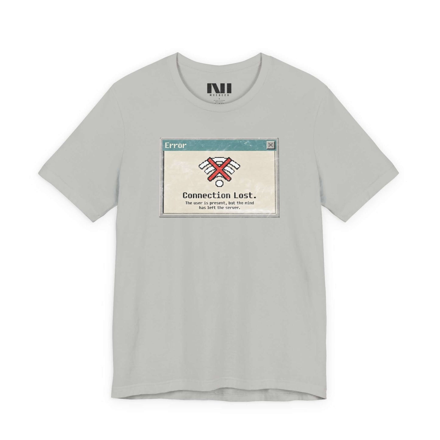 Moebeer Athletic Heather grey t-shirt with a nostalgic 90s tech glitch "Connection Lost" warning box  #Athletic Heather