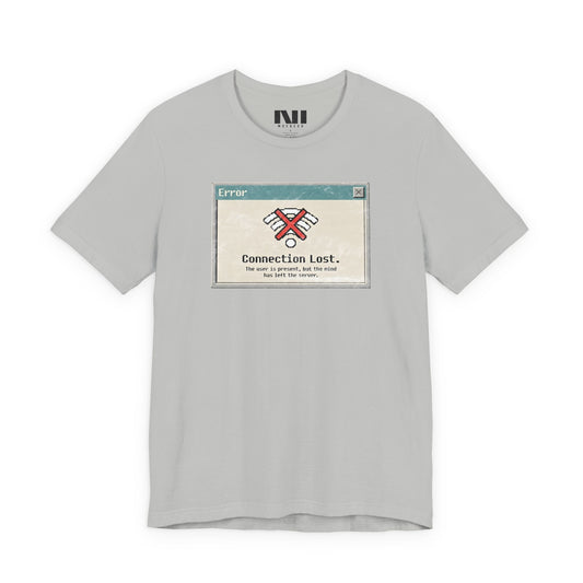 Moebeer Athletic Heather grey t-shirt with a nostalgic 90s tech glitch "Connection Lost" warning box  #Athletic Heather