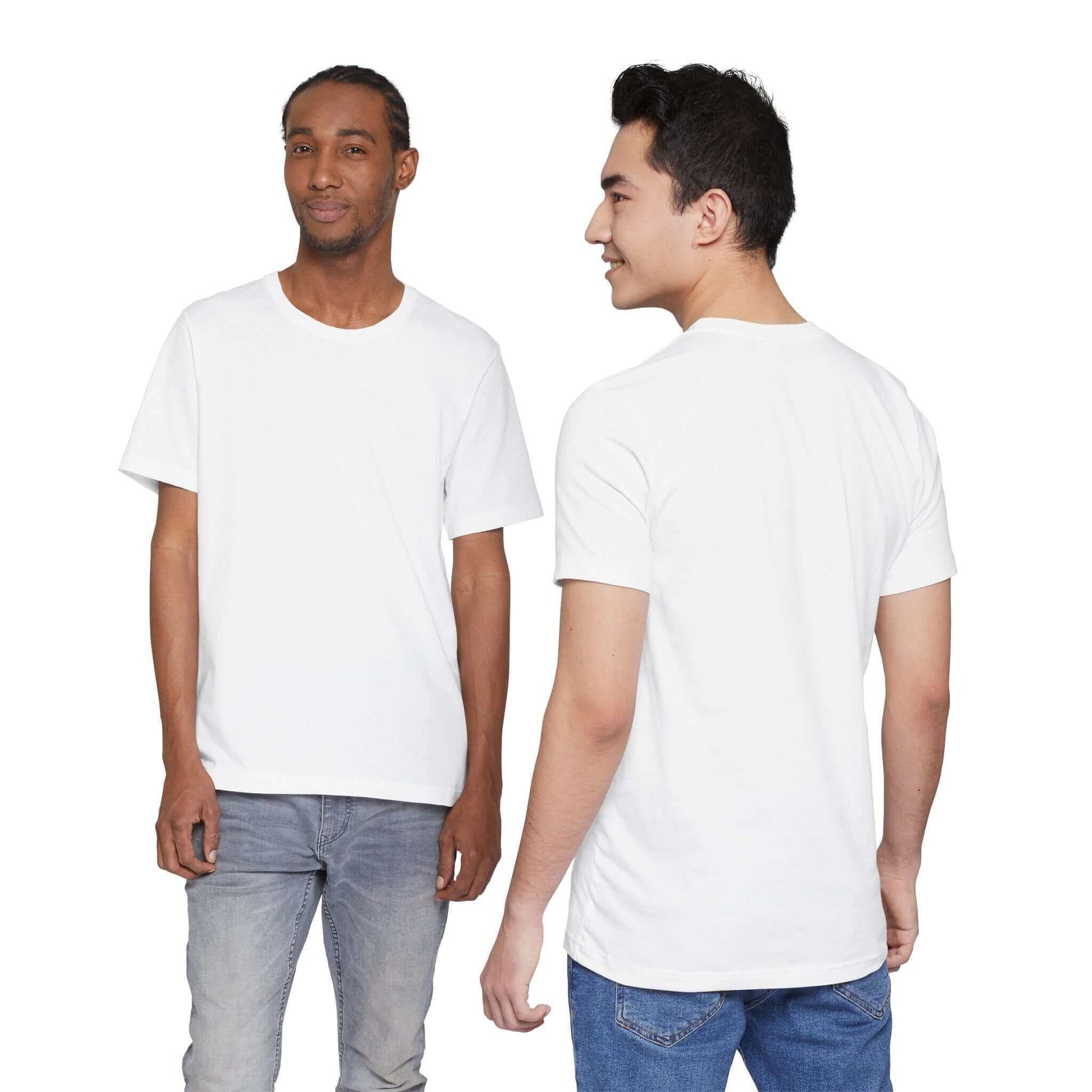 White tailored fit t-shirt on model by MOEBEER, classic crew neck cotton tee streetwear basics UK