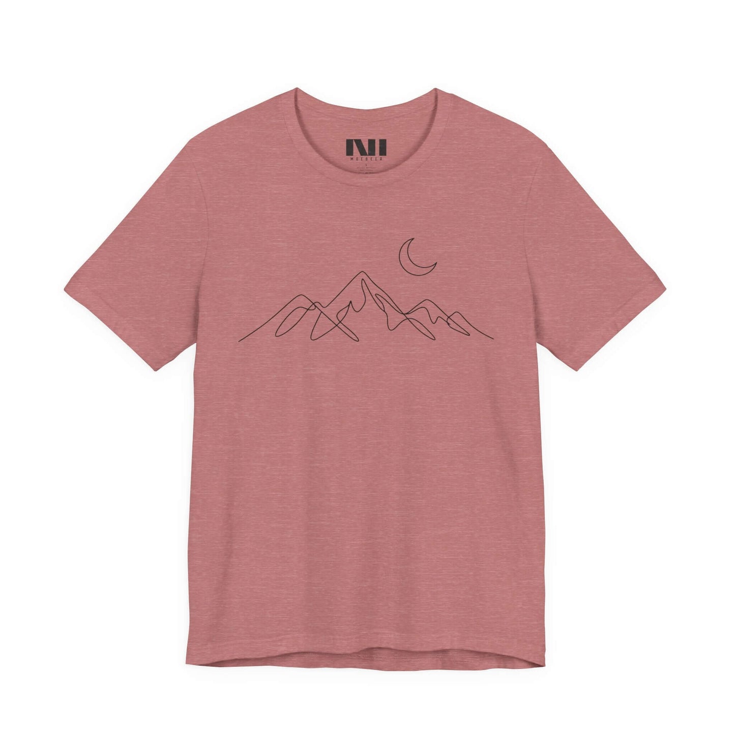 Mauve heathered graphic t-shirt featuring a minimalist white continuous line art design of a mountain. MOEBEER tees #Heather Mauve
