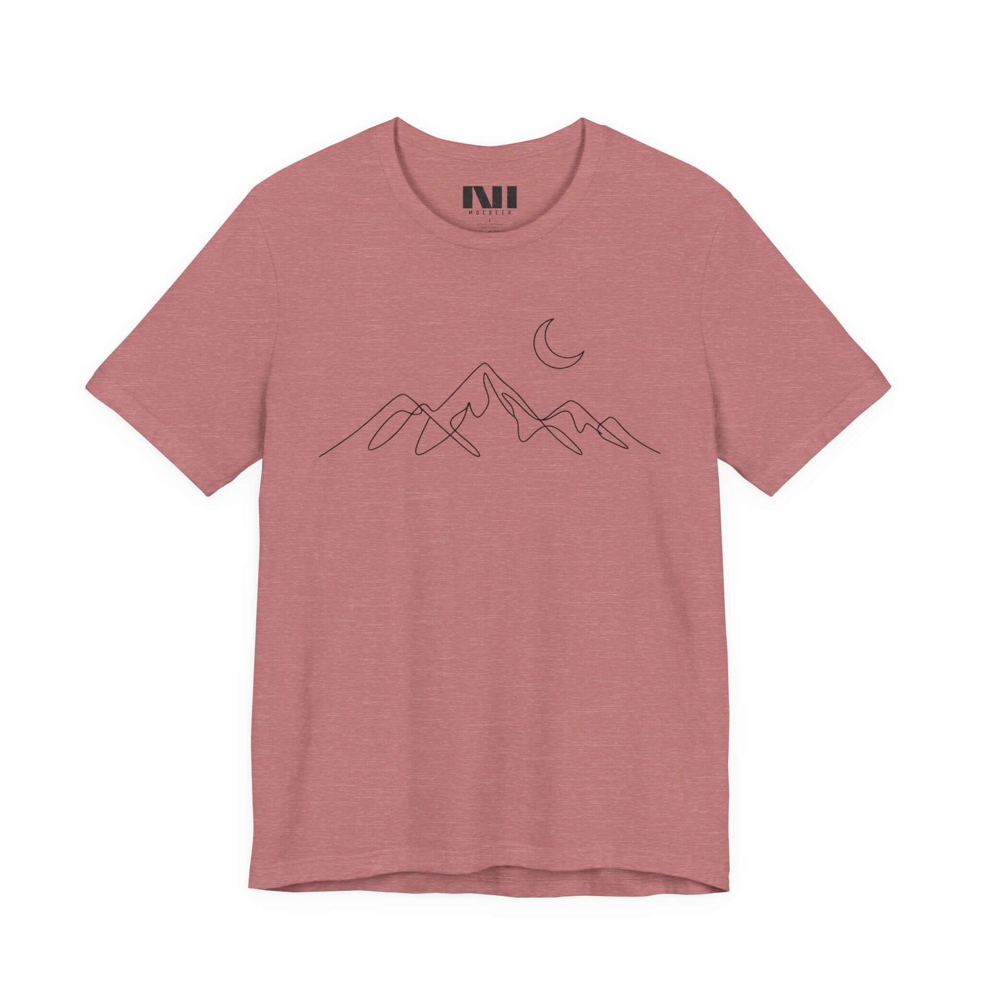 Mauve heathered graphic t-shirt featuring a minimalist white continuous line art design of a mountain. MOEBEER tees #Heather Mauve