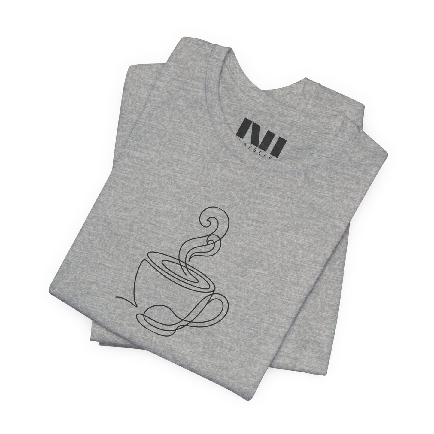 Heather Grey graphic t-shirt featuring a minimalist black continuous line art design of a steaming coffee cup. moebeer tees #Athletic Heather