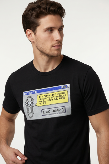 Retro assistant t-shirt 90s desktop nostalgia pixel art tee office humor tech throwback graphic shirt UK #Black