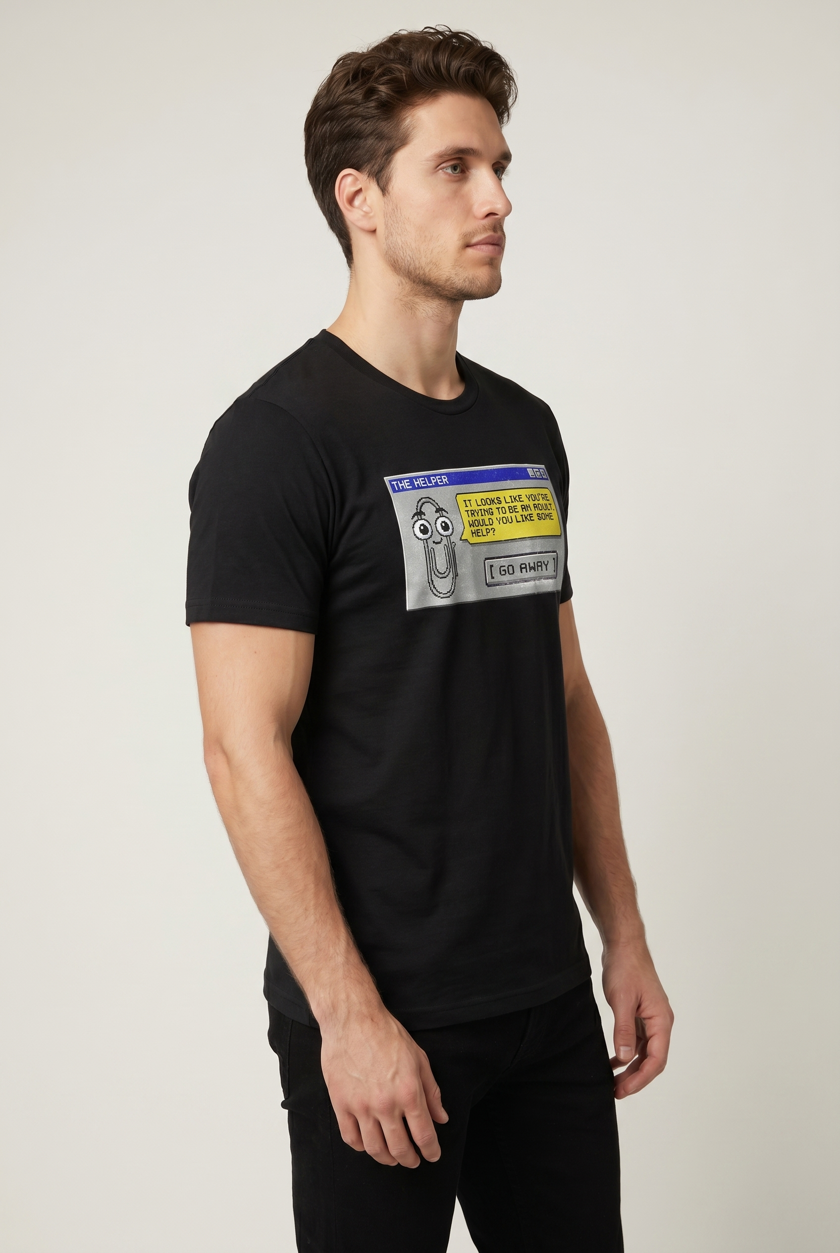 Retro assistant t-shirt 90s desktop nostalgia pixel art tee office humor tech throwback graphic shirt UK #Black