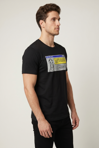 Retro assistant t-shirt 90s desktop nostalgia pixel art tee office humor tech throwback graphic shirt UK #Black