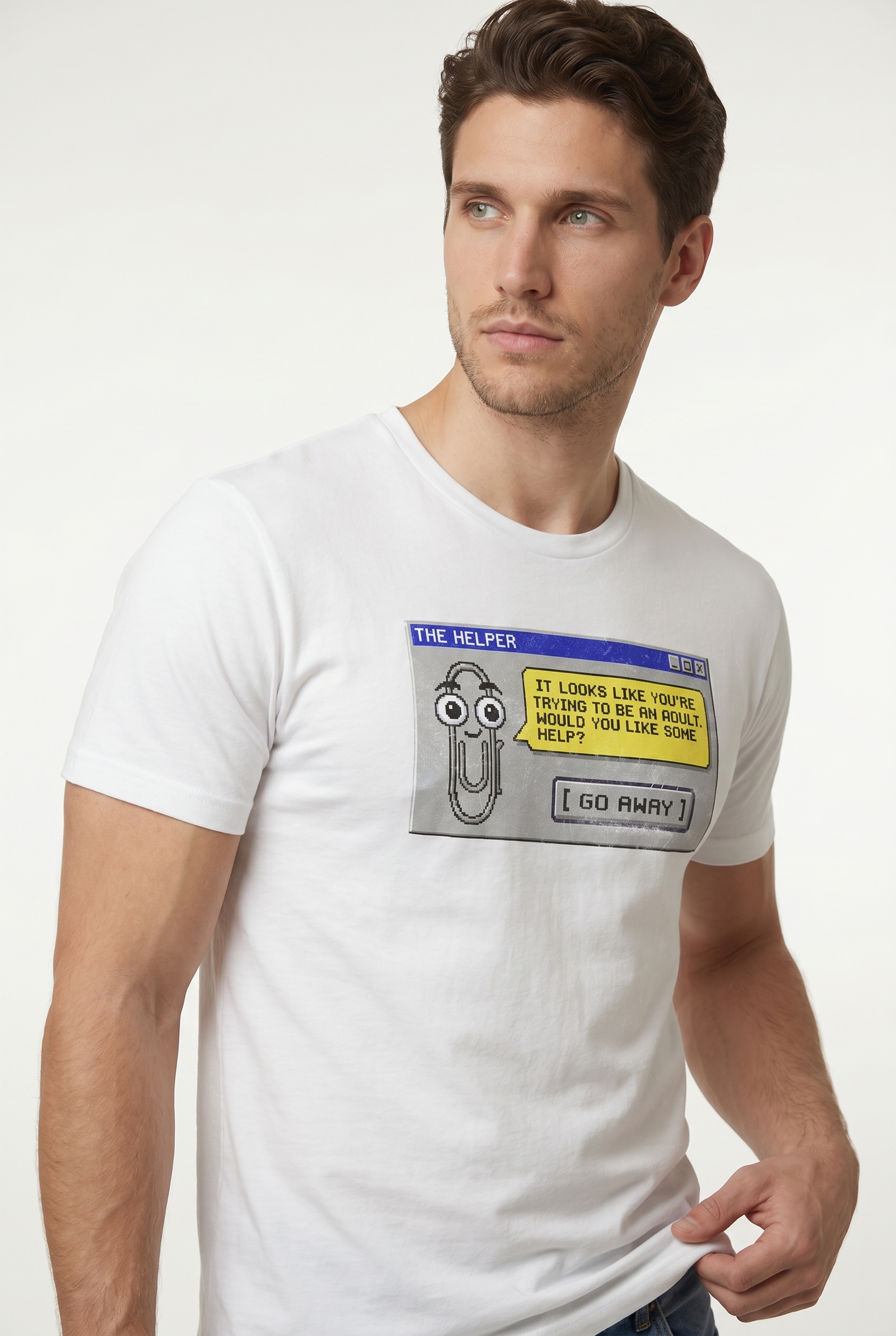 Retro assistant t-shirt 90s desktop nostalgia pixel art tee office humor tech throwback graphic shirt UK #White