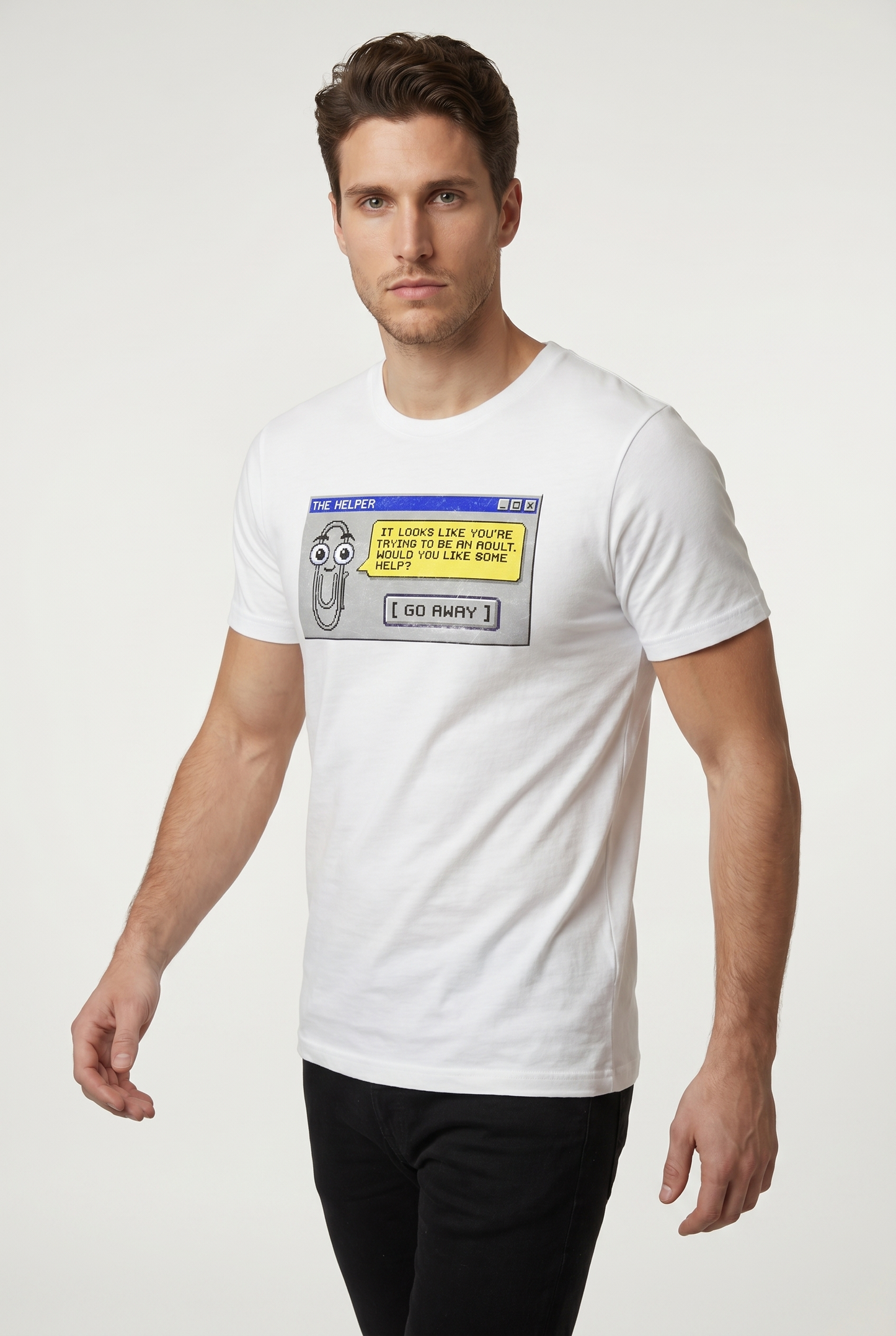 Retro assistant t-shirt 90s desktop nostalgia pixel art tee office humor tech throwback graphic shirt UK #White