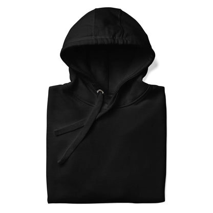 Front view of a black Arabic calligraphy hoodie showcasing its stylish design and comfortable hood. #Black