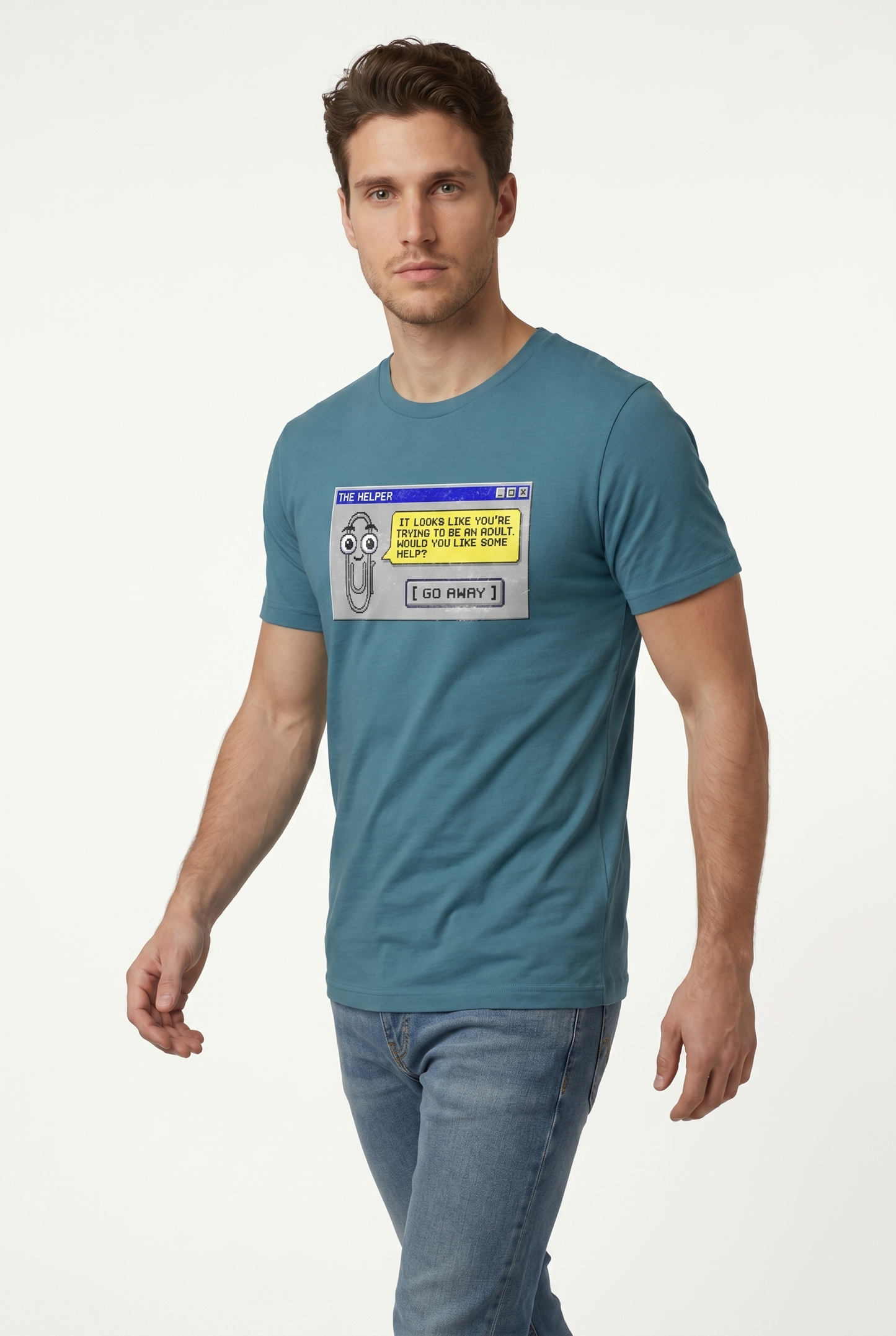 Retro assistant t-shirt 90s desktop nostalgia pixel art tee office humor tech throwback graphic shirt UK #Heather Deep Teal