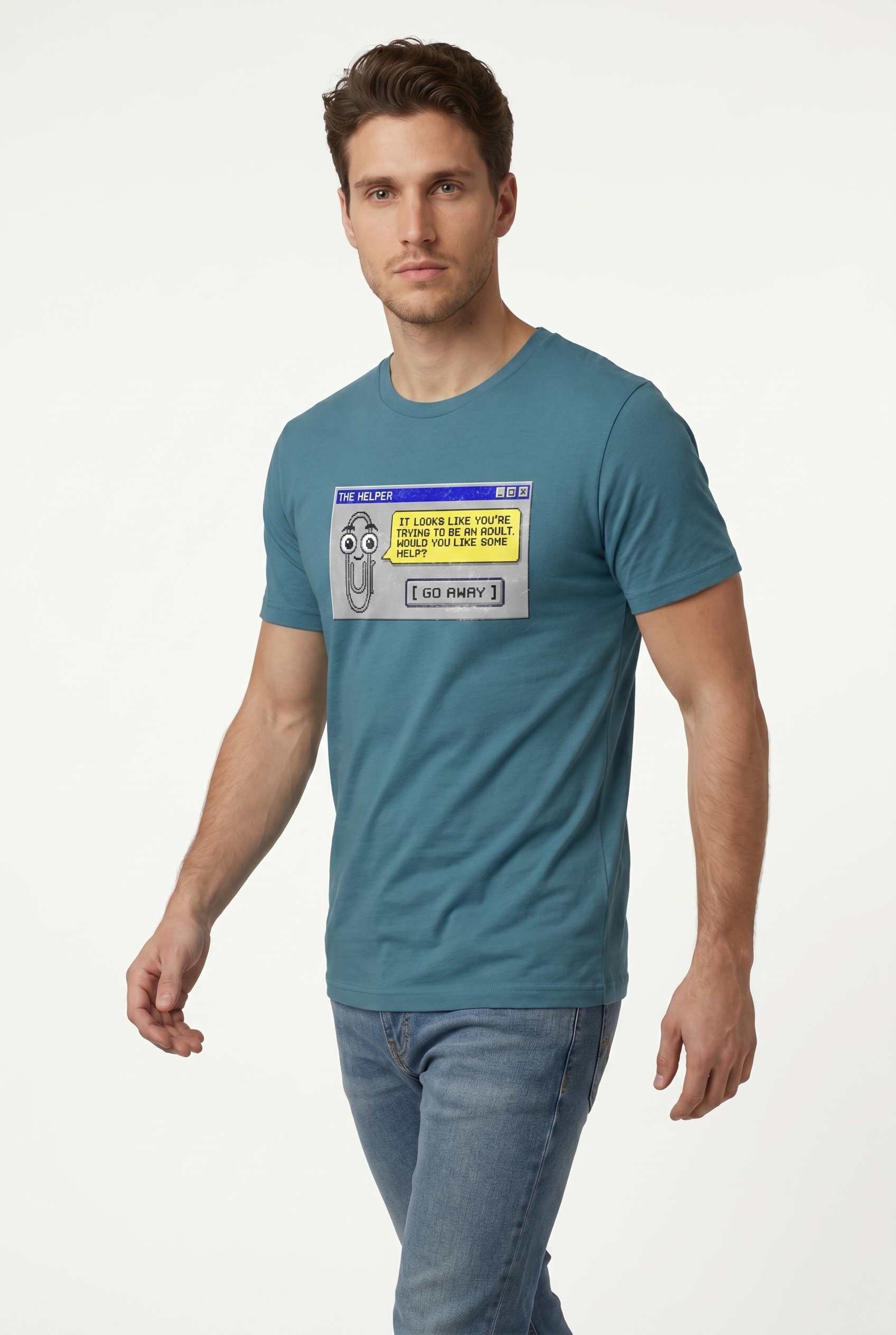 Retro assistant t-shirt 90s desktop nostalgia pixel art tee office humor tech throwback graphic shirt UK #Heather Deep Teal