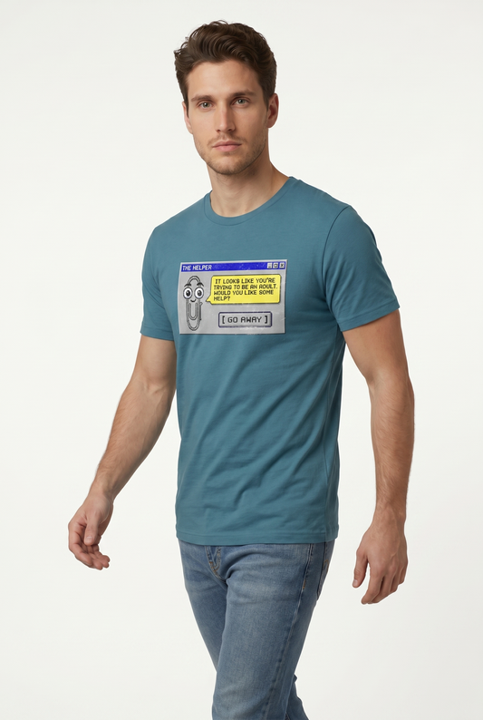 Retro assistant t-shirt 90s desktop nostalgia pixel art tee office humor tech throwback graphic shirt UK #Heather Deep Teal