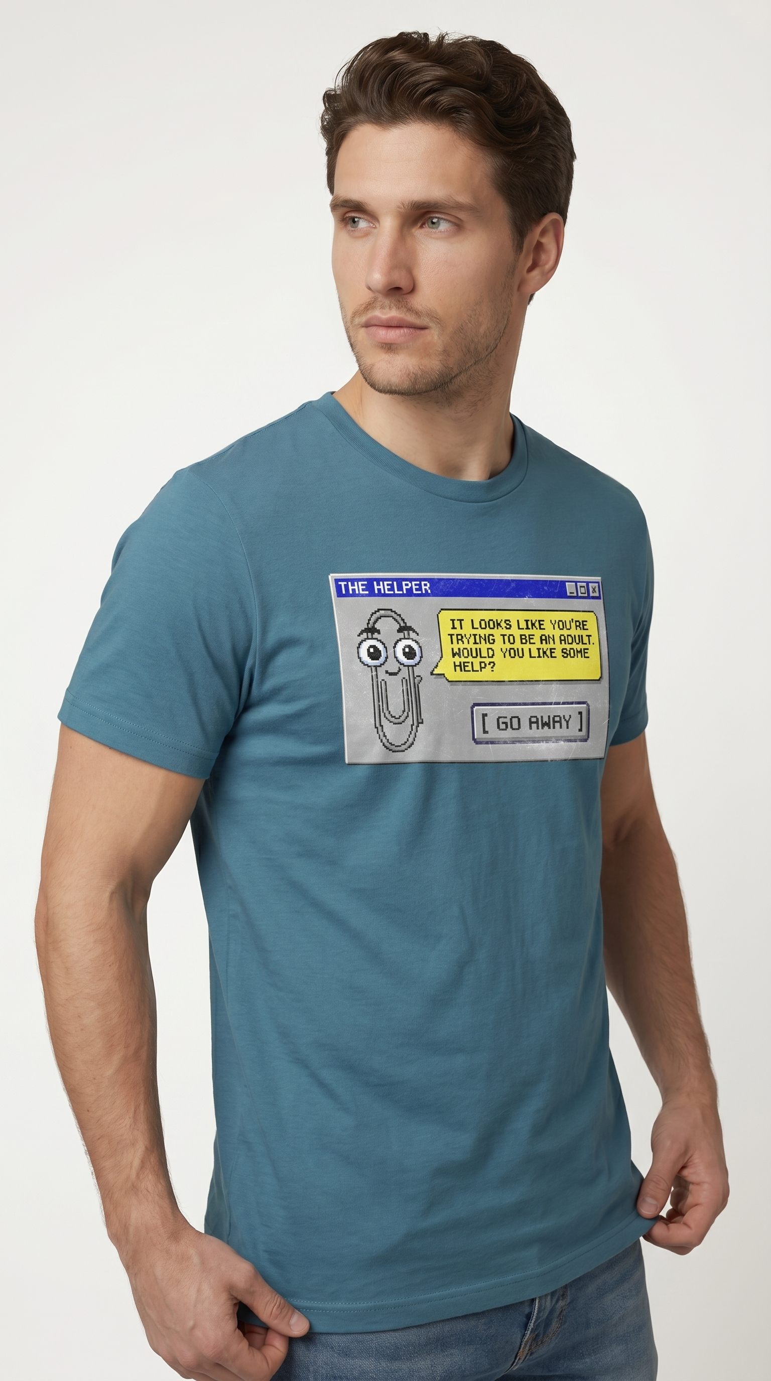 Retro assistant t-shirt 90s desktop nostalgia pixel art tee office humor tech throwback graphic shirt UK #Heather Deep Teal