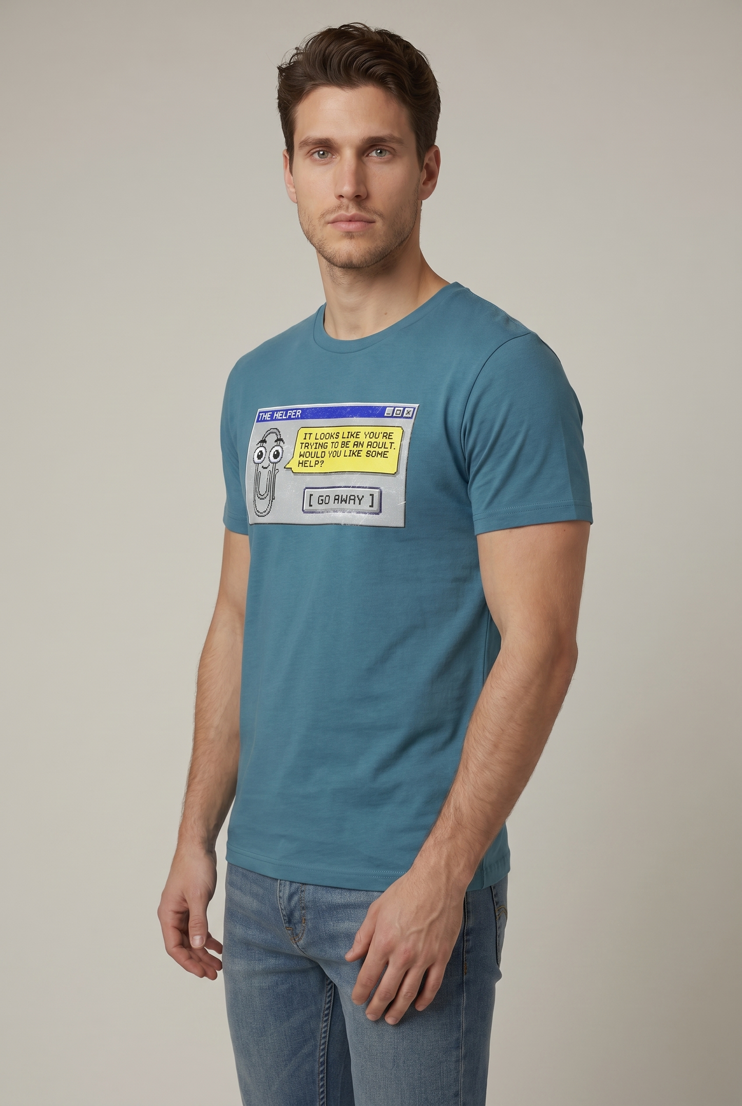 Retro assistant t-shirt 90s desktop nostalgia pixel art tee office humor tech throwback graphic shirt UK #Heather Deep Teal