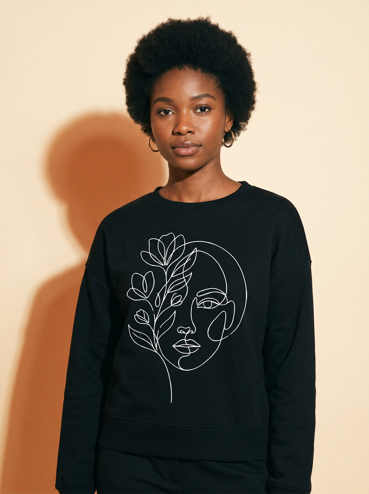 Women's Floral Face Sweatshirt worn on the body - MOEBEER lookbook 1