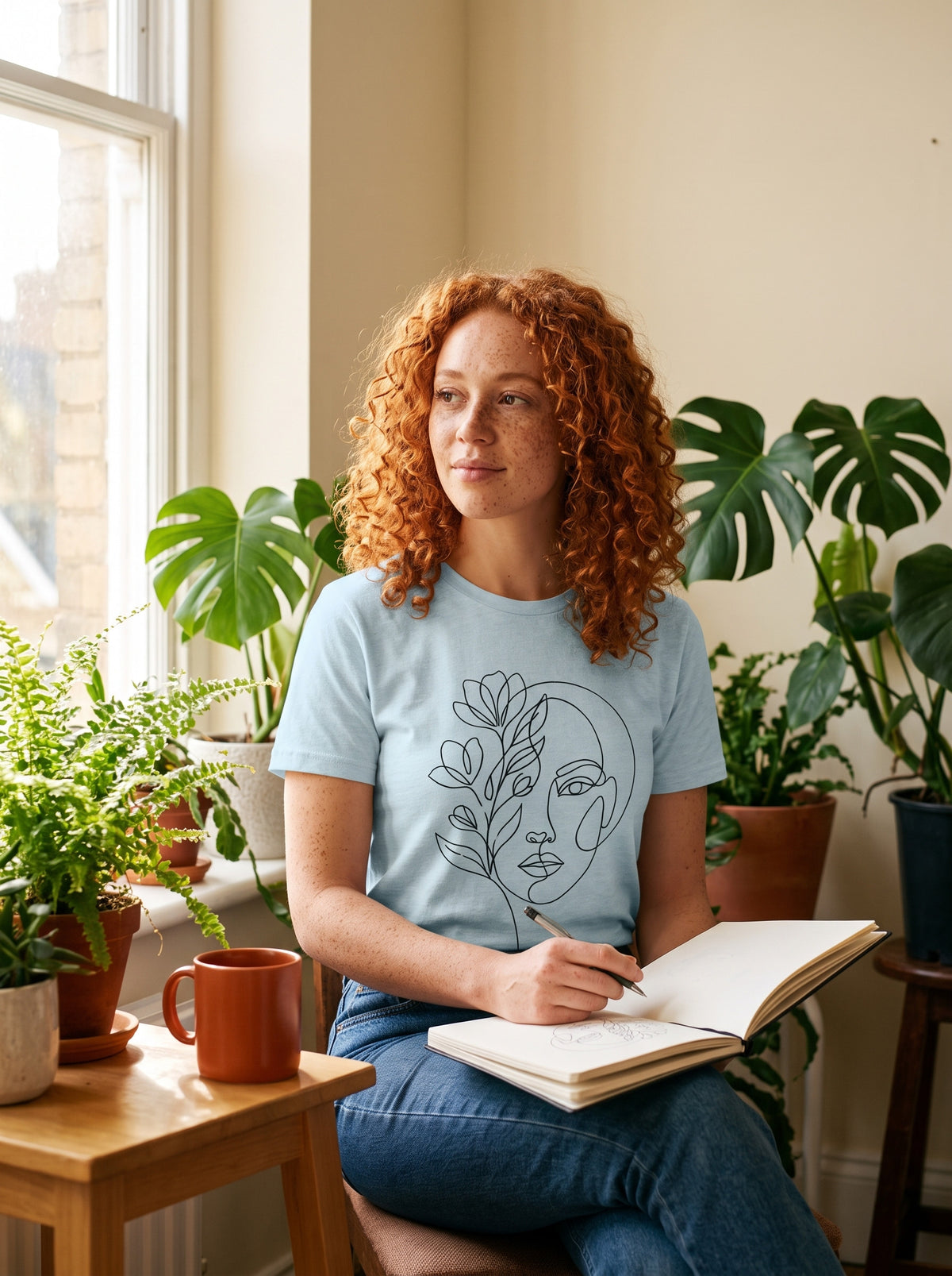 Floral Face T-Shirt worn on the body - MOEBEER lookbook 3