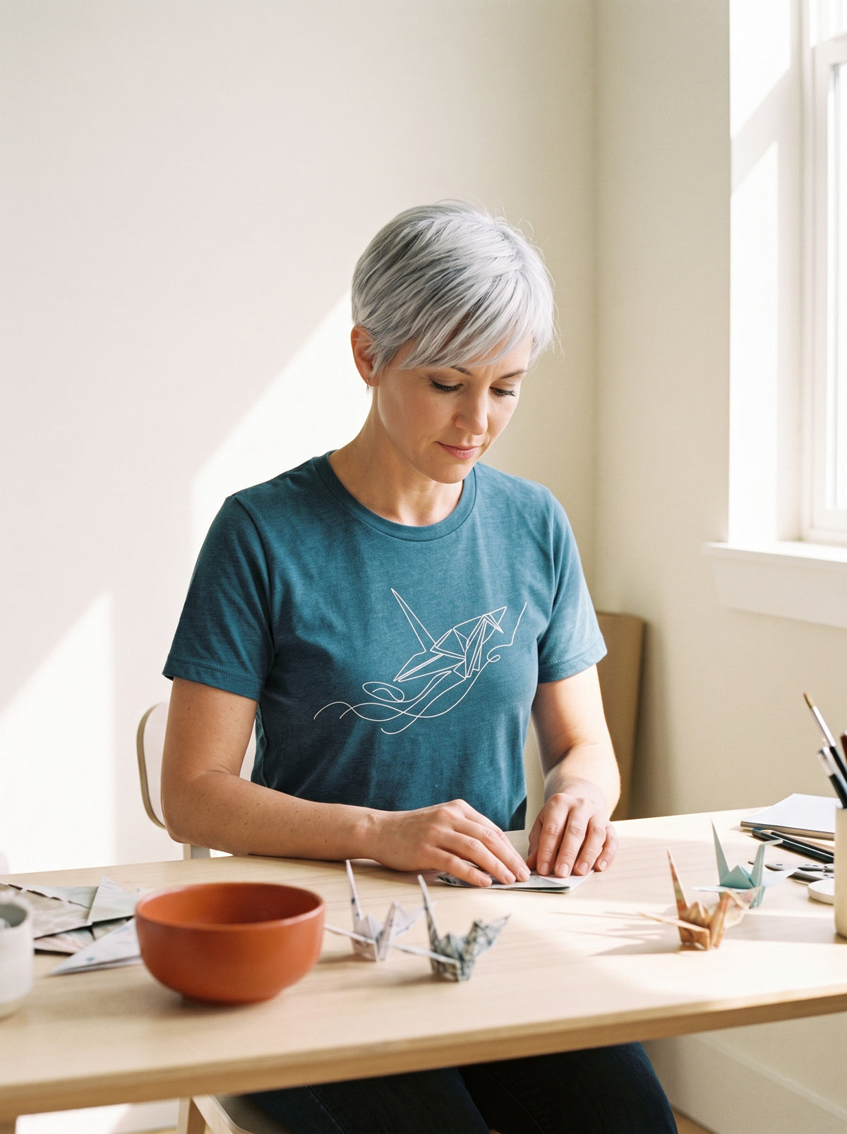 Origami Tsuru T-Shirt worn on the body - MOEBEER lookbook 3