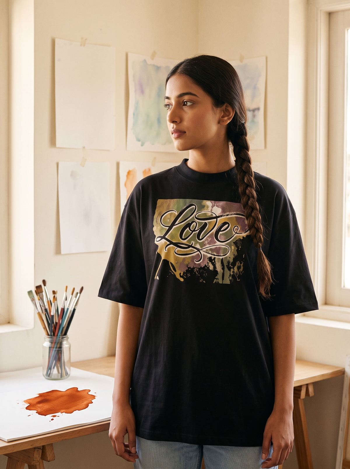 The Love Oversized T-Shirt worn on the body - MOEBEER lookbook 3