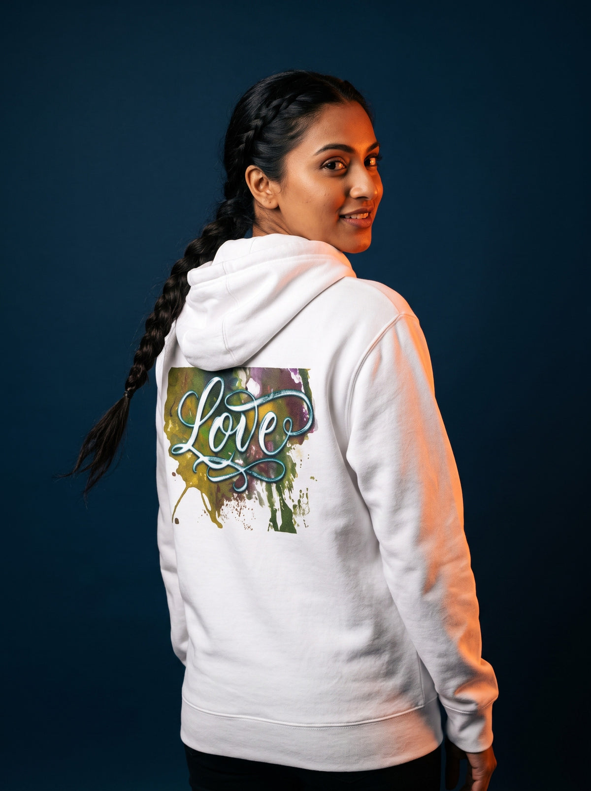 The Love Hoodie worn on the body - MOEBEER lookbook 1