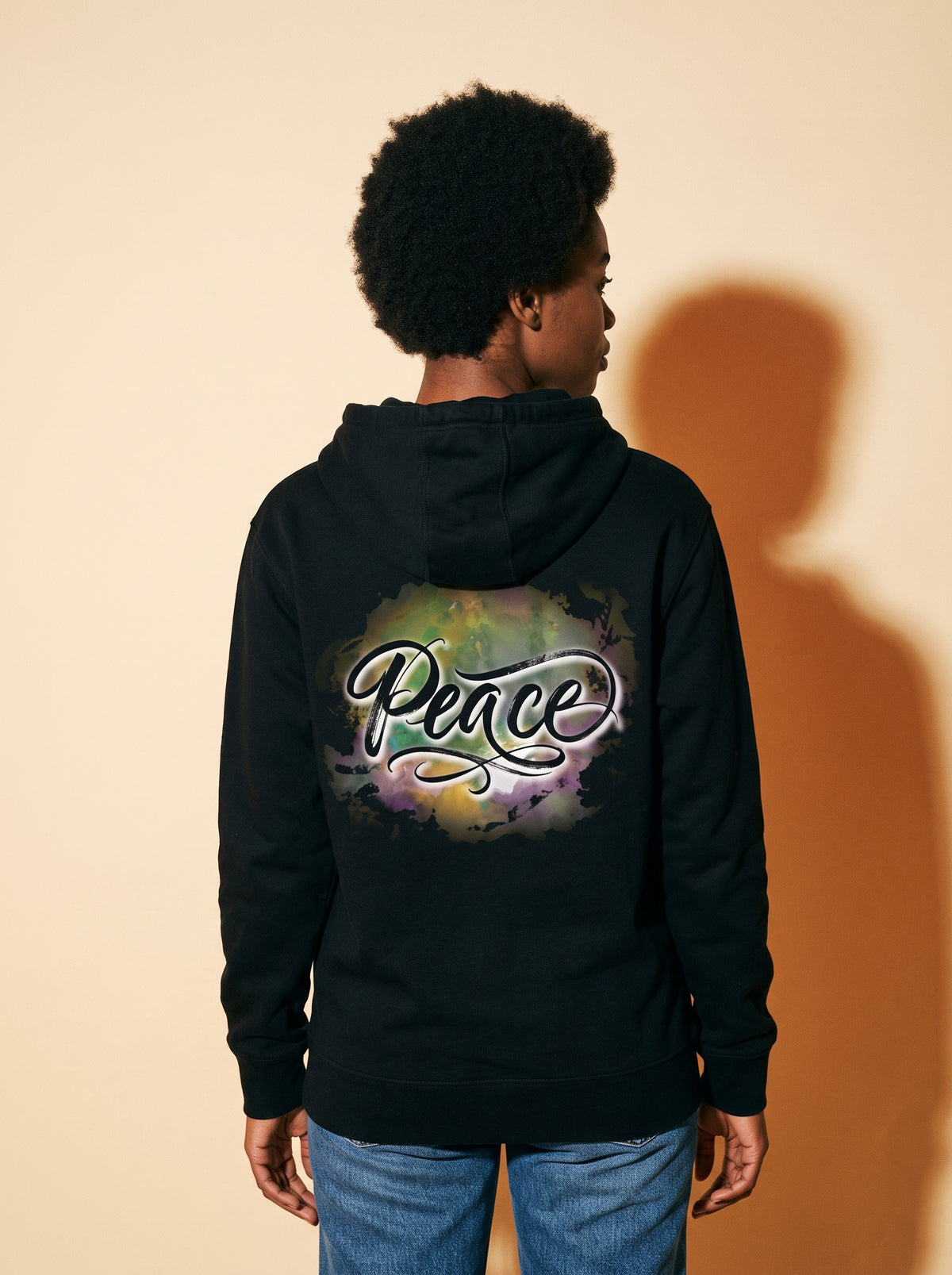 The Peace Hoodie worn on the body - MOEBEER lookbook 1