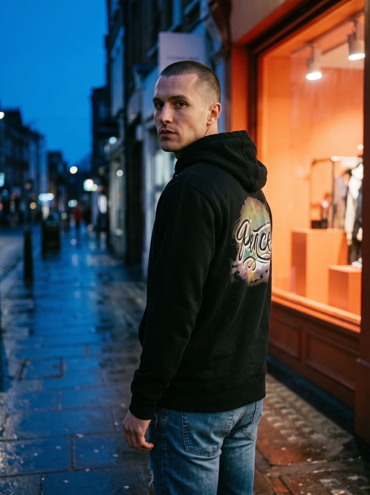 The Peace Hoodie worn on the body - MOEBEER lookbook 2