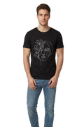 Floral face line art tailored fit t-shirt in black, studio catalog photo, MOEBEER UK #Black
