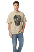 Skull defiance art oversized t-shirt in stone, studio catalog photo, MOEBEER UK #Stone
