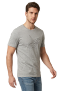 Origami Tsuru crane line art tailored fit t-shirt in athletic heather, studio catalog photo, MOEBEER UK #Athletic Heather
